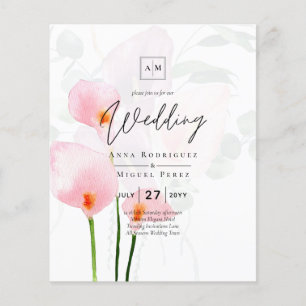 Flyer LeahG Pink Calla Lily Floral Wedding Invite allin1