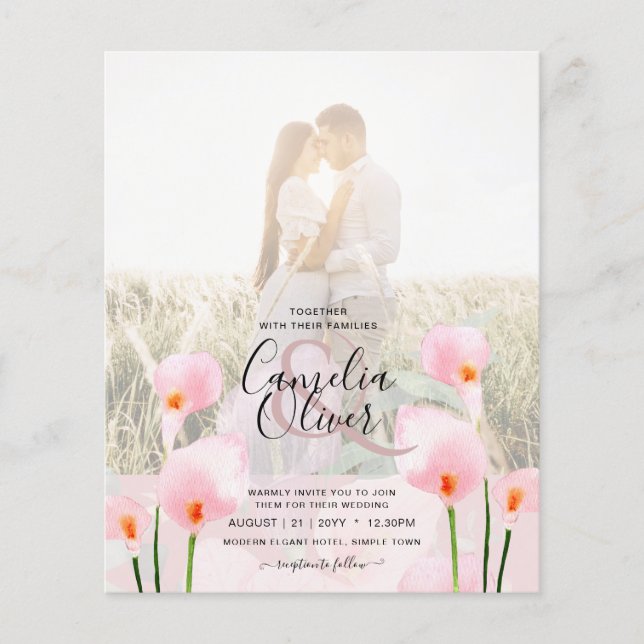 Flyer LeahG Pink Calla Lily FOTO Overlay Wedte Invite de (Frente)