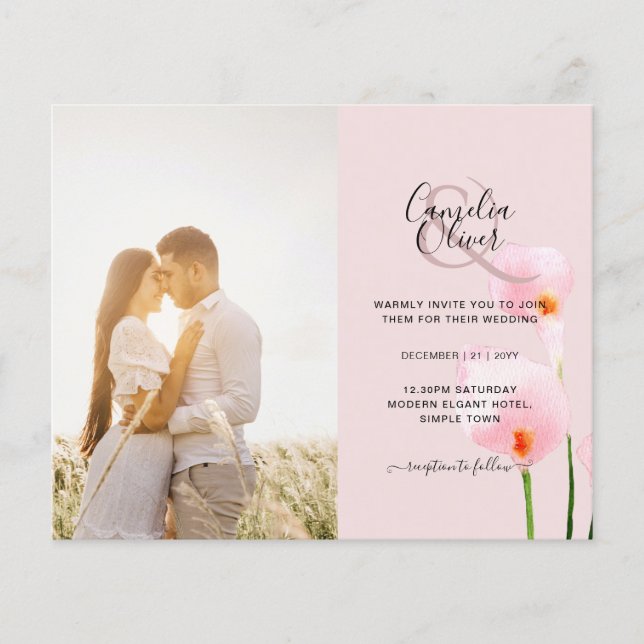 Flyer LeahG Pink Calla Lily FOTO Overlay Wedte Invite de (Frente)
