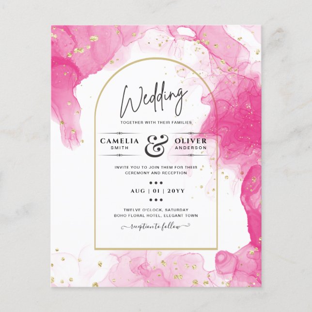 Flyer LeahG PINK GOLD INK Resumen de boda (Frente)