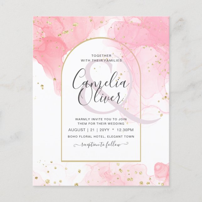 Flyer LeahG PINK GOLD INK Resumen de boda (Frente)