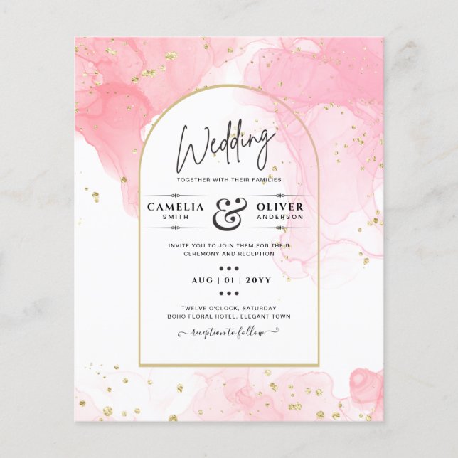Flyer LeahG PINK GOLD INK Resumen de boda (Frente)