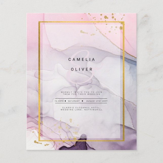 Flyer LeahG Pink Purple Lavender Gold TINK Wedding INVIT (Frente)