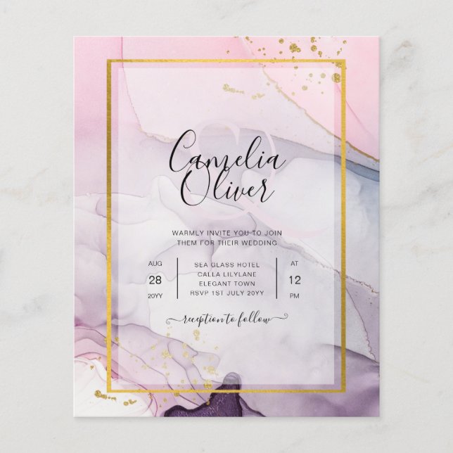 Flyer LeahG Pink Purple Lavender Gold TINK Wedding INVIT (Frente)