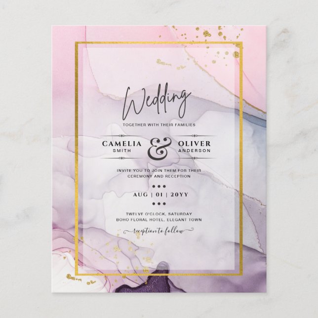 Flyer LeahG Pink Purple Lavender Gold TINK Wedding INVIT (Frente)