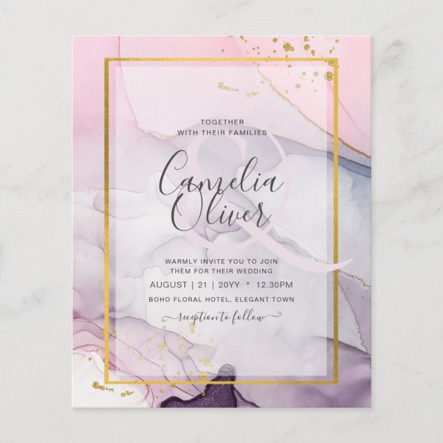 Flyer LeahG Pink Purple Lavender Gold TINK Wedding INVIT (Frente)