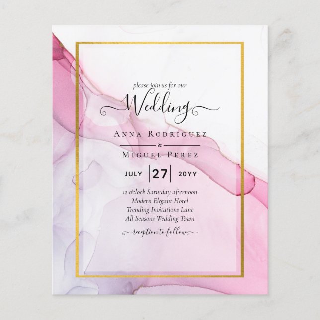 Flyer LeahG PINK Púrpura Tinta Resumen Boda INVITE (Frente)
