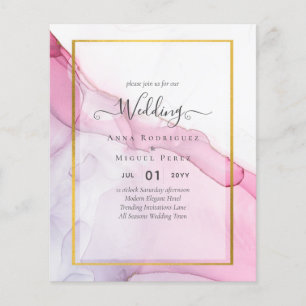 Flyer LeahG PINK Púrpura Tinta Resumen Boda INVITE