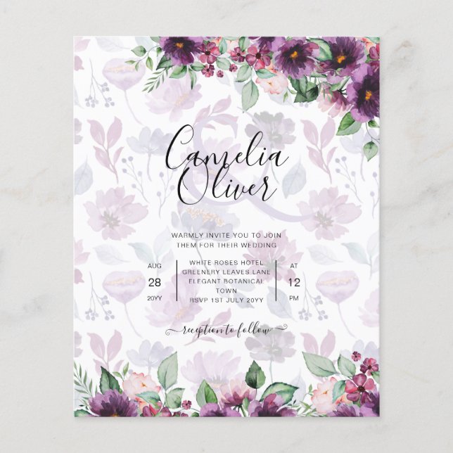 Flyer LeahG Plum Purple Berry Boda Floral Caer Invierno (Frente)