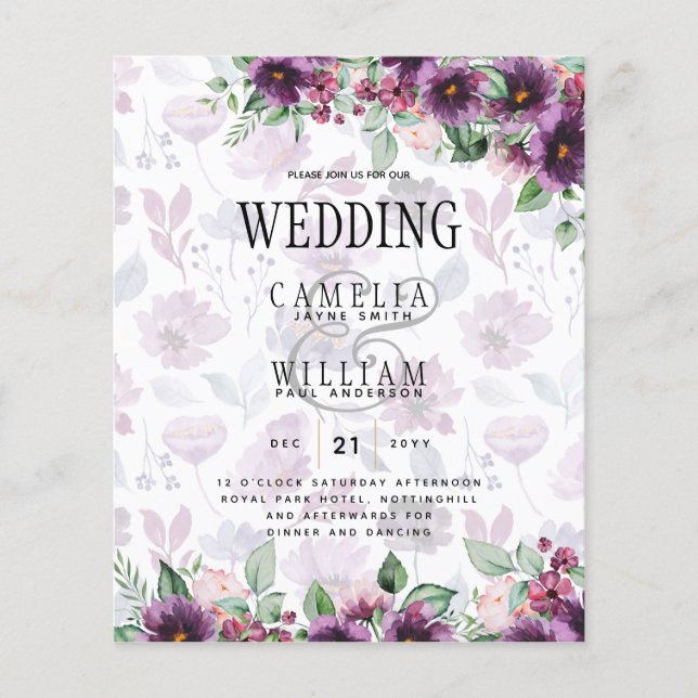 Flyer LeahG Plum Purple Berry Boda Floral Caer Invierno (Frente)