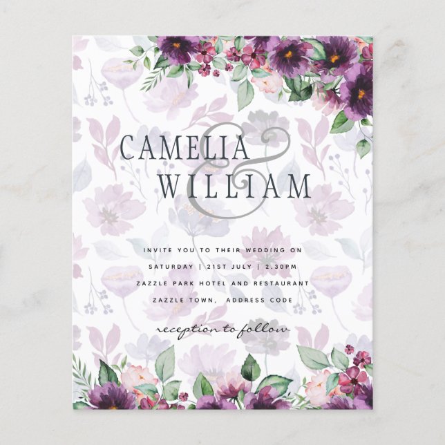Flyer LeahG Plum Purple Berry Boda Floral Caer Invierno (Frente)