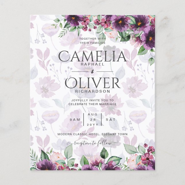 Flyer LeahG Plum Purple Berry Boda Floral Caer Invierno (Frente)