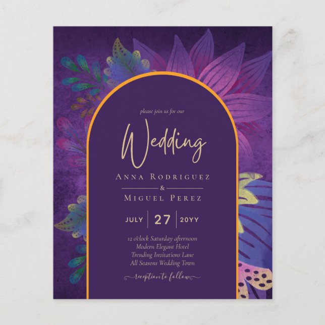 Flyer LeahG Plum Purple Gold JEWEL TONES Wedding INVITE (Frente)