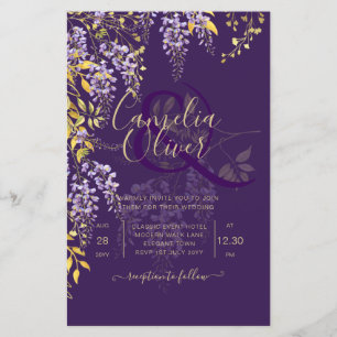 Flyer LeahG Purple Gold WISTERIA Floral Wedding INVITE