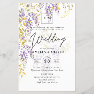 Flyer LeahG Purple Gold WISTERIA Floral Wedding INVITE