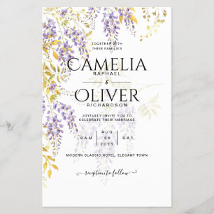 Flyer LeahG Purple Gold WISTERIA Floral Wedding INVITE