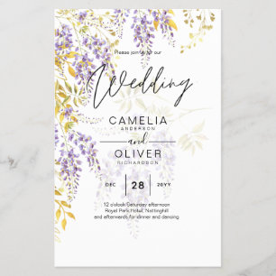 Flyer LeahG Purple Gold WISTERIA Floral Wedding INVITE