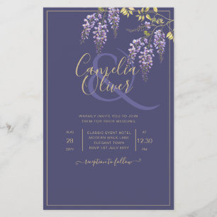 Flyer LeahG Purple Gold WISTERIA Floral Wedding INVITE