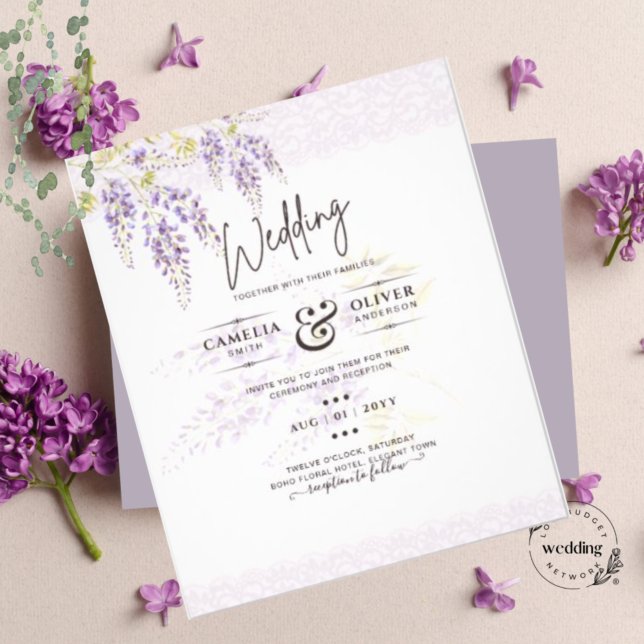 Flyer LeahG Purple WISTERIA Lace Floral Wedding INVITE (Subido por el creador)