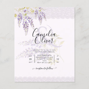 Flyer LeahG Purple WISTERIA Lace Floral Wedding INVITE