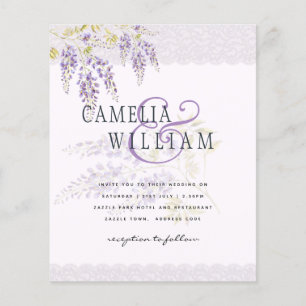 Flyer LeahG Purple WISTERIA Lace Floral Wedding INVITE