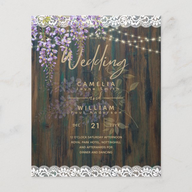 Flyer LeahG Purple WISTERIA Rustic Lace Boda (Frente)