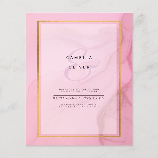 Flyer LeahG Rubor Pink Gold INK Ombre Wedding INVITE (Frente)