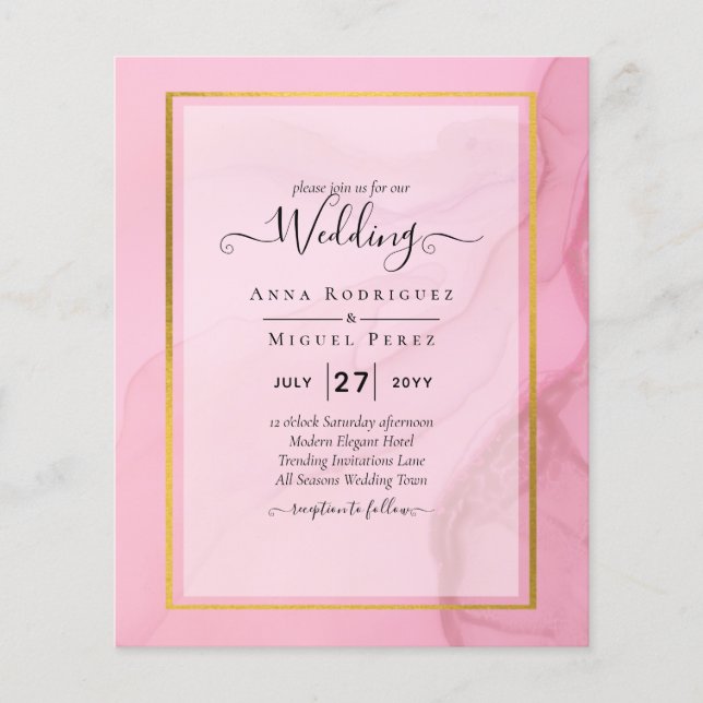 Flyer LeahG Rubor Pink Gold INK Ombre Wedding INVITE (Frente)