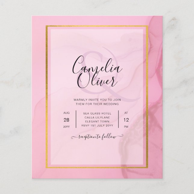 Flyer LeahG Rubor Pink Gold INK Ombre Wedding INVITE (Frente)