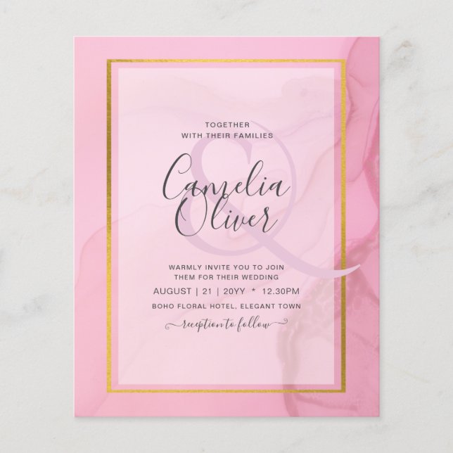 Flyer LeahG Rubor Pink Gold INK Ombre Wedding INVITE (Frente)