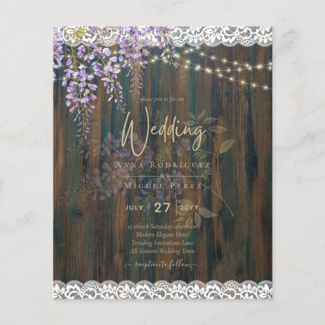 Flyer LeahG Rustic WISTERIA Lace Floral Wedding INVITE (Frente)