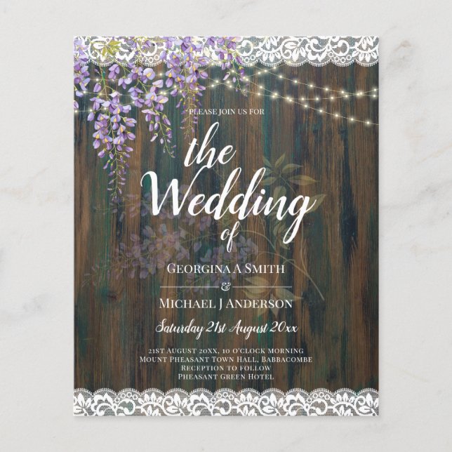 Flyer LeahG Rustic WISTERIA Lace Floral Wedding INVITE (Frente)