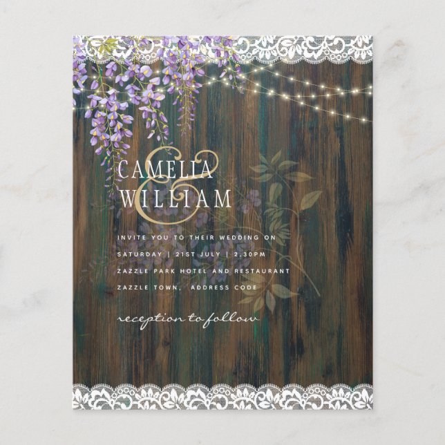 Flyer LeahG Rustic WISTERIA Lace Floral Wedding INVITE (Frente)