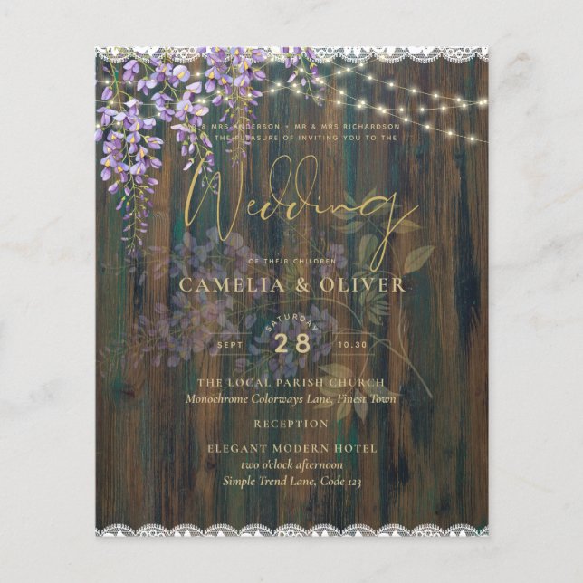 Flyer LeahG Rústica INVITACIÓN de Boda de Encaje Floral  (Frente)