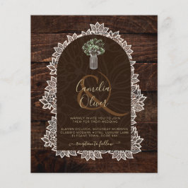 Flyer LeahG Rústico Lace Gypsophila Wood Wedding INVITE