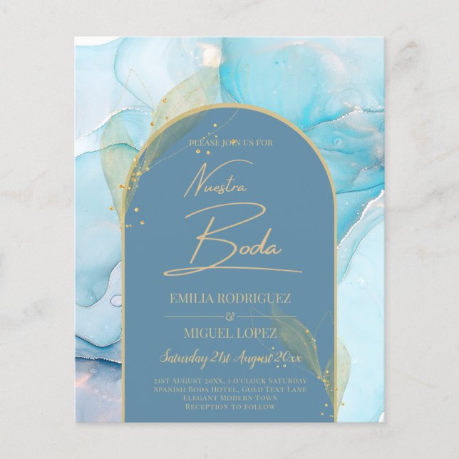 Flyer LeahG Sea Glass Gold Ink Aqua Blue Wedding INVITE (Frente)