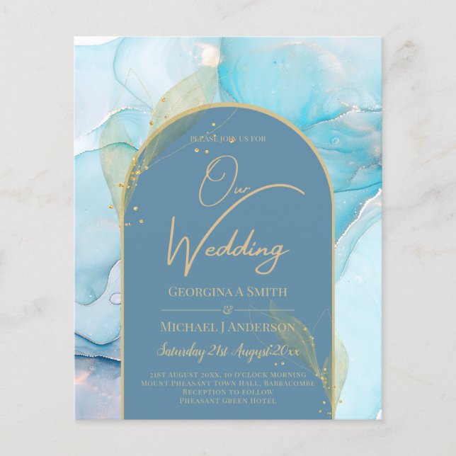 Flyer LeahG Sea Glass Gold Ink Aqua Blue Wedding INVITE (Frente)