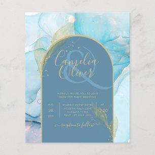 Flyer LeahG Sea Glass Gold Ink Aqua Blue Wedding INVITE