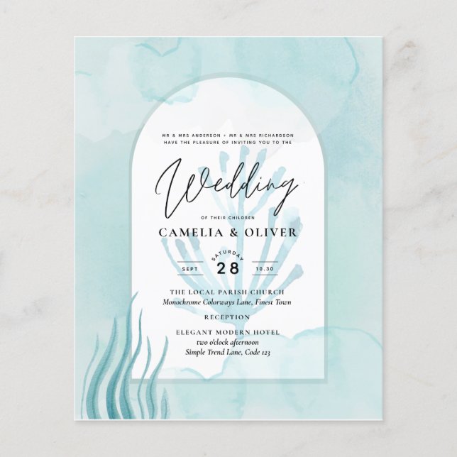 Flyer LeahG Sea Glass Ocean Coral Turquoise Blue INVITE (Frente)