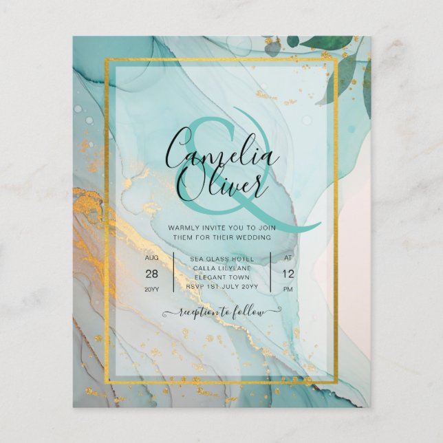Flyer LeahG Sea Glass Verde azulado Gold INVITE (Frente)
