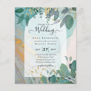 Flyer LeahG Seaglass Ink Invitación de Boda Verde y Dora