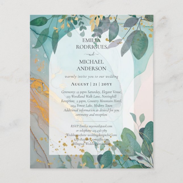 Flyer LeahG Seaglass Ink Verde azulado Gold Greenery Bod (Frente)