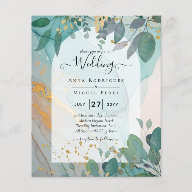 Flyer LeahG Seaglass Ink Verde azulado Gold Greenery Bod (Frente)