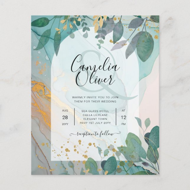 Flyer LeahG Seaglass Invitación de boda tinta azul verdo (Frente)