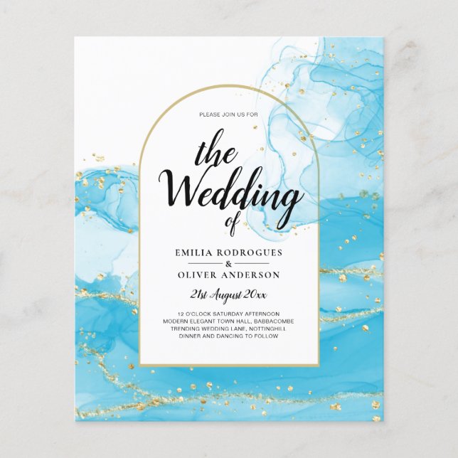 Flyer LeahG Turquoise Gold Aqua Blue Wedding INVITE (Frente)
