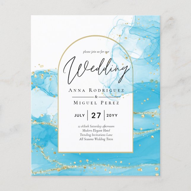 Flyer LeahG Turquoise Gold Aqua Blue Wedding INVITE (Frente)