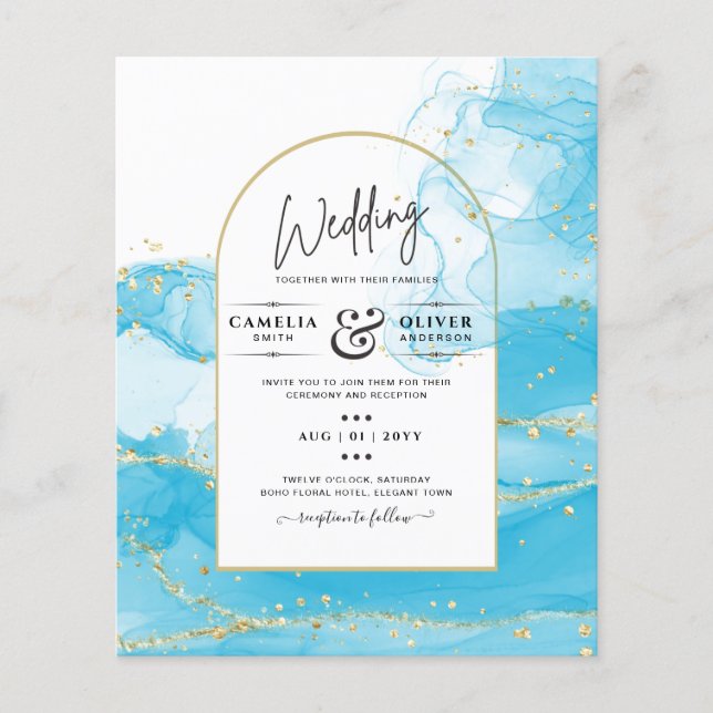 Flyer LeahG Turquoise Gold Aqua Blue Wedding INVITE (Frente)