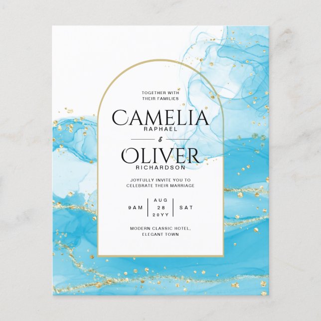 Flyer LeahG Turquoise Gold Aqua Blue Wedding INVITE (Frente)