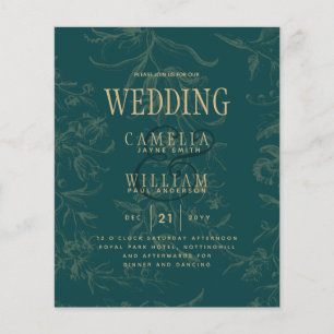 Flyer LeahG Verde Esmeralda Dorado Vintage Botánico Boda