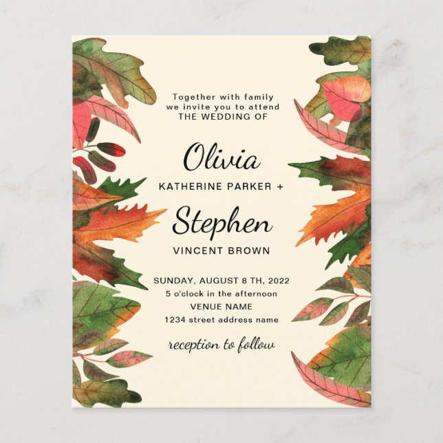 Flyer Leaves fall. Autumn graceful Botanical Wedding Inv (Frente)